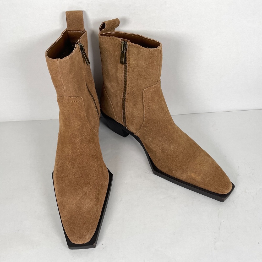 MNG Ankle Boots Womens Size 38 US 7.5 Brown Suede Square Toe Zip Up Shoes - Picture 2 of 10